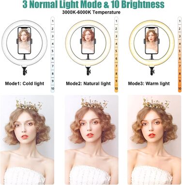 Кільцева лампа Ringlicht з штативом для телефону, 10 дюймів, 3 денне світло + 47 RGB режимів, регульована яскравість, 160 см, для YouTube, селфі, макіяжу, TikTok