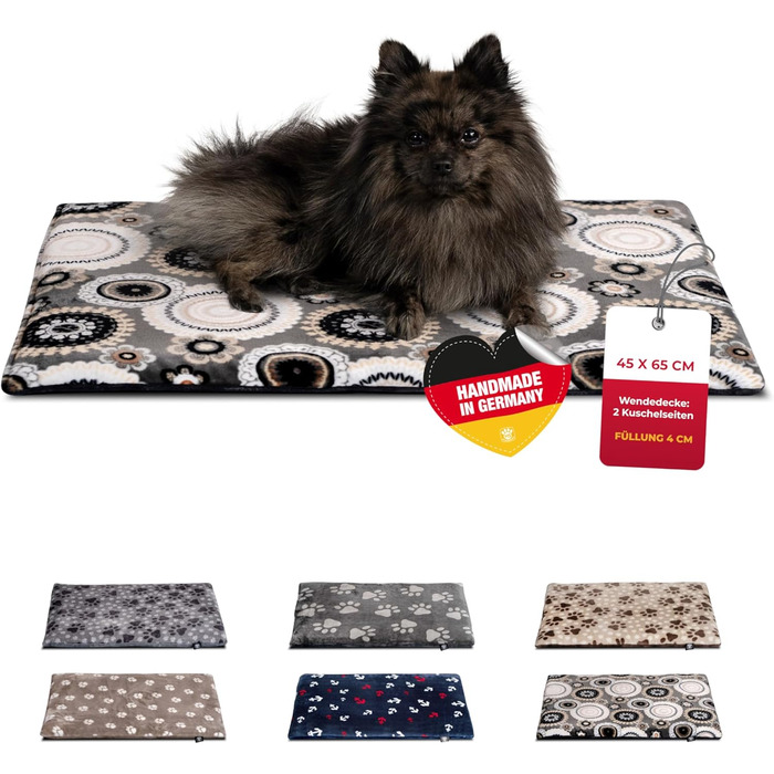 Підстилка для собак XS (45x65 см) – двостороння, м'яка, з наповнювачем 3 см – для дивану, авто, переноски – Made in Germany (45 x 65 см, Мандала Антрацит)