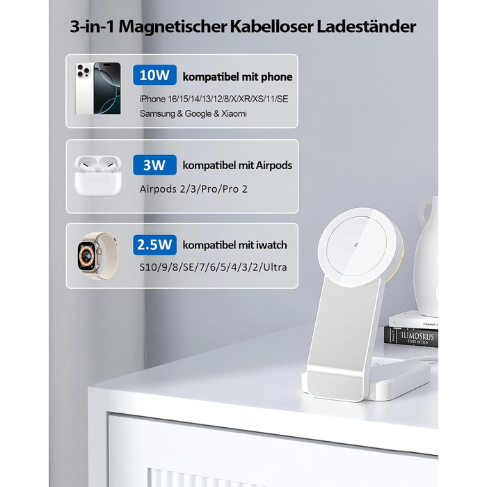 3-в-1 Станція Бездротової Зарядки: iPhone, Apple Watch, AirPods (Біла)