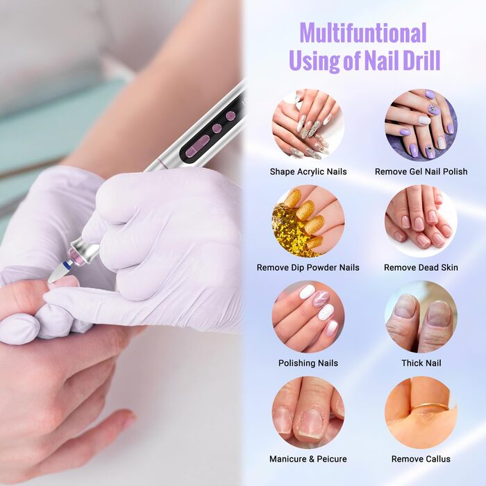 Електричний набір для манікюру та педикюру DN-2402, 13 в 1, 35000 об/хв, для гелевих, акрилових нігтів