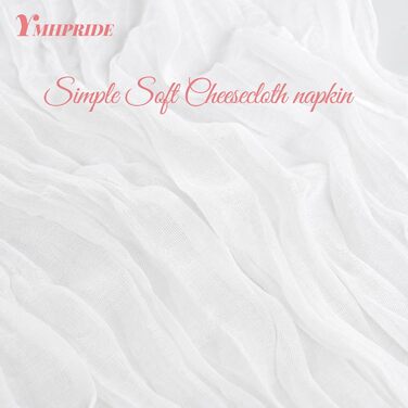 30 Cheesecloth Gauze Napkins, 50 cm, Vintage Boho Fabric Napkins, Bulk Pack for Parties, Weddings, Receptions, Bridal Showers, Table Decorations – White