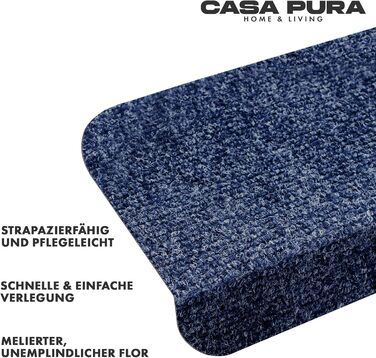 Casa Pura Stair Treads - 15 Piece Non-Slip Carpet Set for Indoor Stairs - Blue, Half-Round Design