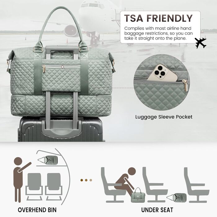 Спортивна дорожня сумка LOVEVOOK для жінок, велика, на вихідні, Travel Duffle Bag з культуробегу та відділенням для взуття, водонепроникна, для подорожей, спортзалу, кемпінгу, пологів (M-2шт, сірий, зелений)