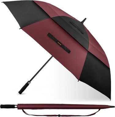 TECKNET Головний парасолька велика XXL, гольф-парасолька 68 дюймів, стійка до вітру, з подвійною конструкцією, вентильована, з великою ручкою EVA, для жінок та чоловіків, чорна та червона, діаметр 150 см