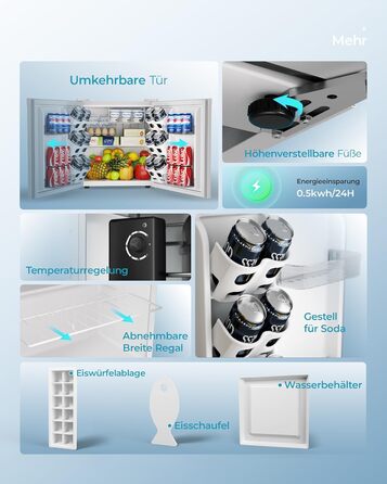 EUHOMY 46L Mini Refrigerator with Reversible Door, 7-Level Thermostat & Cooler Box, 39dB Quiet Mini Fridge for Bedroom/Office, Energy Efficient, Compact