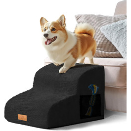 Masthome Dog Stairs for Small Dogs, 4 Steps Pet Stairs with Washable Cover, 52cm High Cat Stairs for High Beds, Dog Ramp Ladder, Detachable, Black (Dog Stairs 2 Steps - Black)