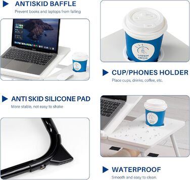 Зручний столик-підставка для ноутбука в ліжко/диван, регульований, складний, з підстаканником, білий (Opulent Garden)