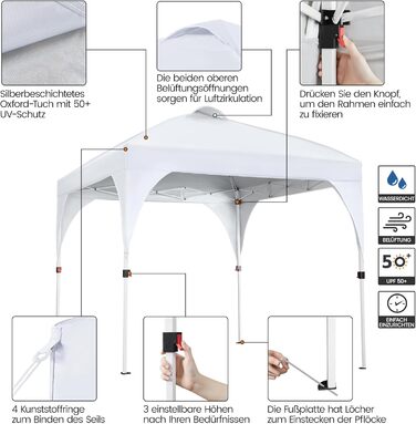 Yaheetech Pop-Up Gazebo 2.4 x 2.4 m, Adjustable Height Garden Gazebo, Waterproof & Sun Protection Party Tent, Garden Tent with Rolling Carry Bag for Outdoor Market, Garden, Courtyard, (White, 2.43x2.43m)