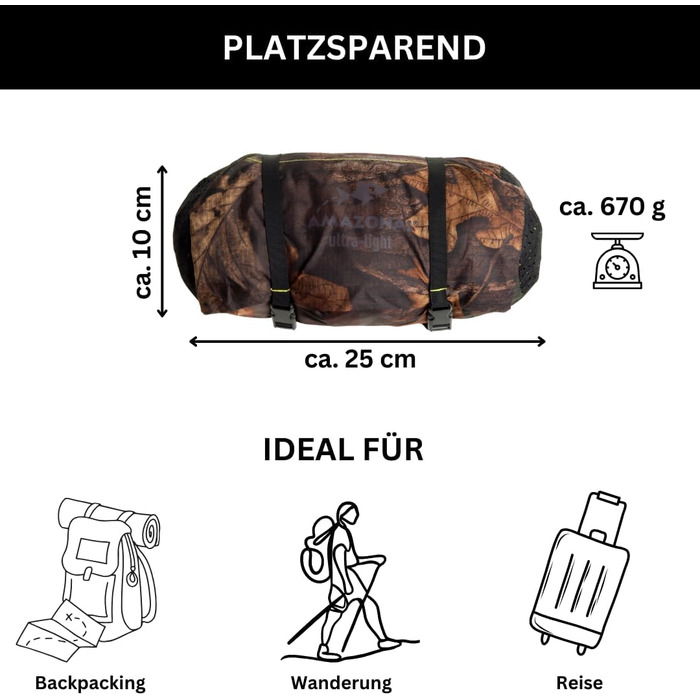 Тент AMAZONAS Ultra-Light Traveller Tarp Forest - ультралегкий, 650г, 25x10 см, камуфляж, для захисту від негоди