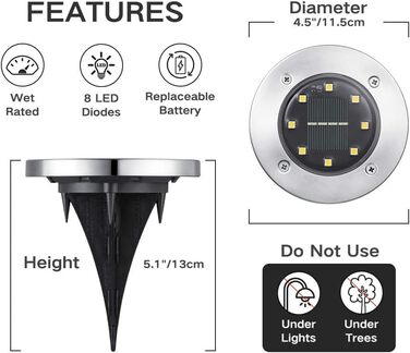 Joomer Solar Ground Lights - Set of 12, Outdoor Garden Lights with 8 LEDs, Warm White, Waterproof, for Lawn, Driveway, Patio