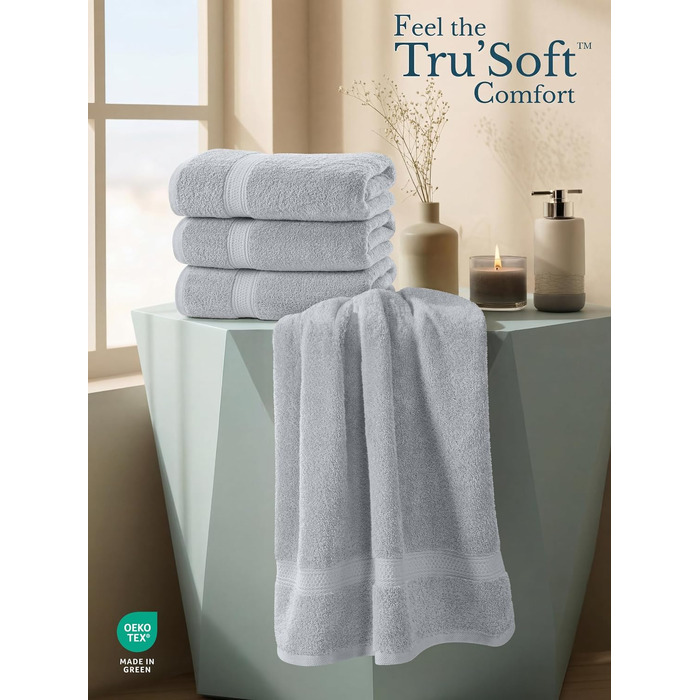 Набір банних рушників Utopia Towels (4 шт.), 69 x 137 см, 100% бавовна, гігроскопічні м'які рушники для душу з петлею для підвішування, колір: світло-сірий