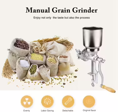 Manual Grinder, Table Clamp Corn Mill Grain Mill, Manual Mill Manually with Large Cast Iron Hopper for Grains, Seeds, Coffee, Corn, Pepper, Nuts 43 x 28 x 16 cm