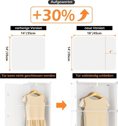 HOMIDEC Wardrobe, Portable Shelving System, 20-Cube Closet Organizer made of Plastic with 2 Clothes Rods, Bedroom Wardrobe Closet White for Bedroom, 180 x 142 x 45cm