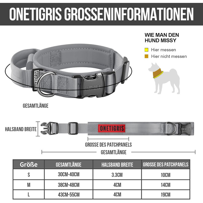 Нашийник для собак OneTigris з металевою застібкою Ranger Green (S, Grey)