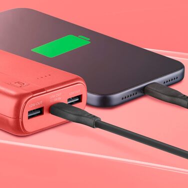Power Bank Cellularline 20000 mAh з USB-C та 2x USB-A, LED-індикатор, червоний