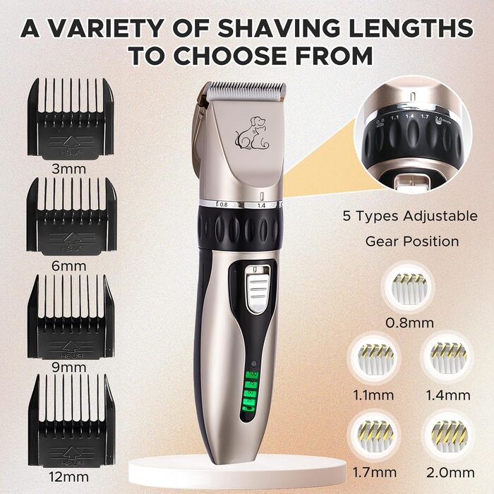 Машинка для стрижки собак, акумуляторна, бездротова, з 4 насадками, для собак, котів та всіх типів шерсті