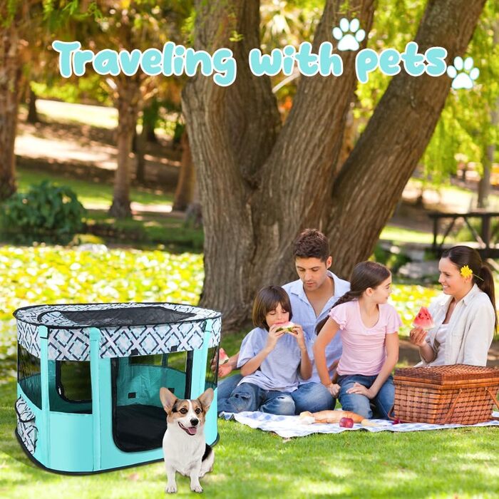 Клітка-забіг для цуценят та собак, складана, 70x55x40 см, зелена в клітинку