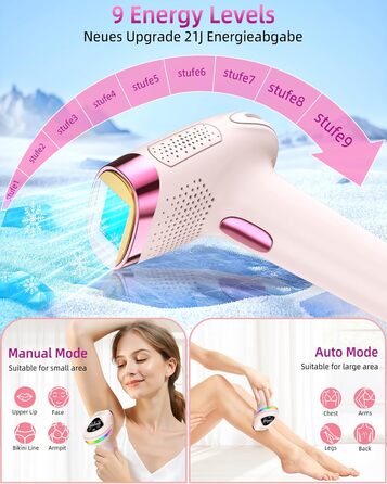 Епілятор IPL з лазером, 6.8 см², 3-в-1 для дому: обличчя, інтимна зона, ноги. 2 змінні насадки, HR/SC/RA технології. Для жінок