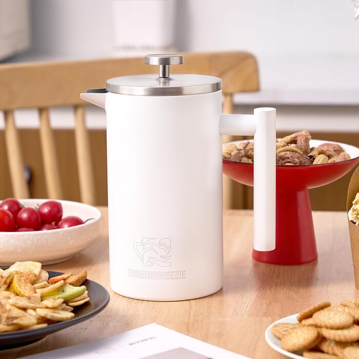 Набір для приготування кави френч-прес, 1 літр, нержавіюча сталь (матова біла)