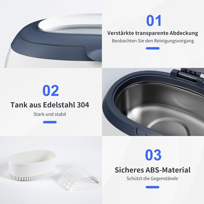 Ультразвуковий очищувач 600мл для окулярів, ювелірних виробів, годинників та зубних протезів (40000 Гц)