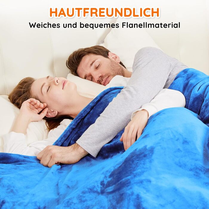 Електрична ковдра Mia&Coco з автовимкненням, 10 режимів нагріву, таймер до 9 годин, захист від перегріву, фланель, 200x180 см, блакитна