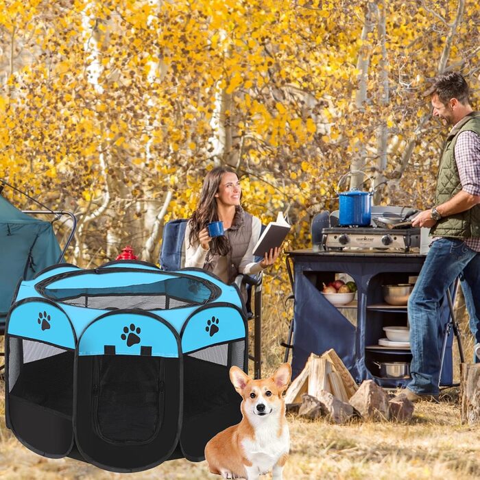 Клітка-вигул для цуценят та котів, клітка-вигул для собак, клітка для тварин, 114x114x58 см (Блакитний)