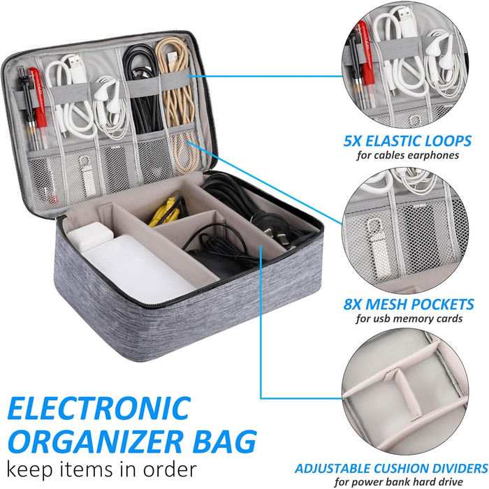 Водонепроникна сумка-органайзер QIMEI-SHOP для кабелів та аксесуарів: SD-картки, флешки, Power Bank (сіра)