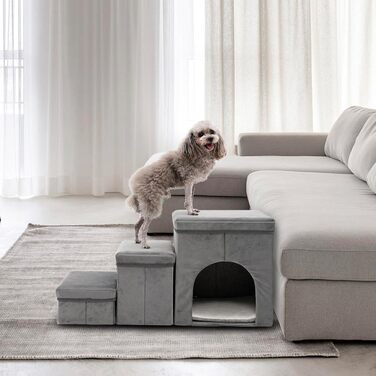 Сходинки для собак на 3 сходинки, 44 см, з місцем для зберігання. Підходить для маленьких собак та котів, зручні для літніх тварин (сірий)