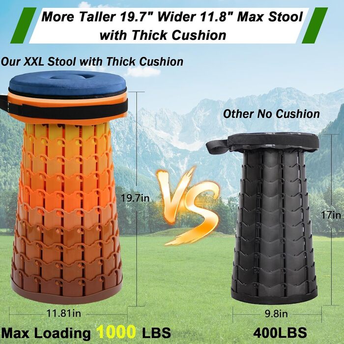 Складаний стілець XXL з подушкою, портативний для дорослих, міцний (1000 фунтів), для кемпінгу, подорожей та відпочинку на природі