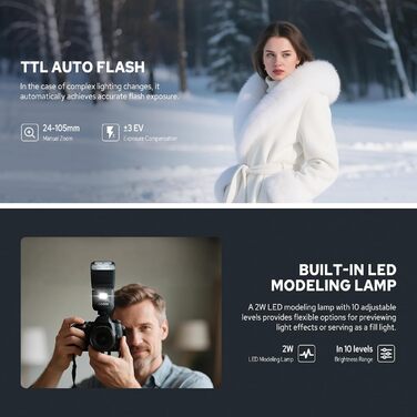 Спалах для камери Godox V480C Canon з сенсорним екраном, GN50, TTL, 2.4G Wireless, 1/8000 HSS, 650 J, 1.7s час відблиску, Li-ion акумулятор 7.2V/2200mAh