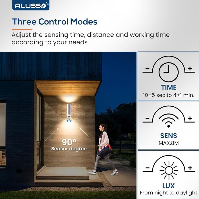 ALUSSO Вологостійкий вуличний світильник з датчиком руху, 2x8W LED, IP65, нержавіюча сталь, 3 колірні температури