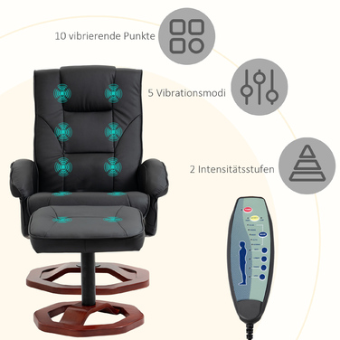 HOMCOM Massage Recliner with Footrest, 360° Swivel, Reclining Chair with Artificial Leather Upholstery, 73 x 83 x 106 cm for Relaxation