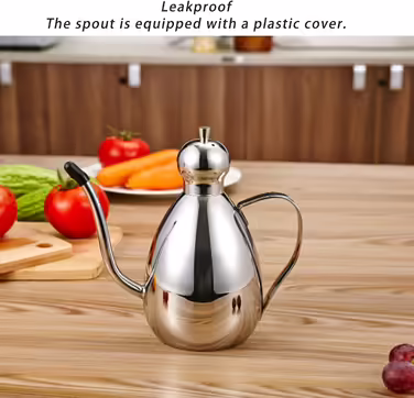 Topyond 1L Olive Oil Dispenser, 304 Stainless Steel Oil Bottle with Handle, Multifunctional Container, Suitable for Storing Vinegar and Oil, Kitchen Tool