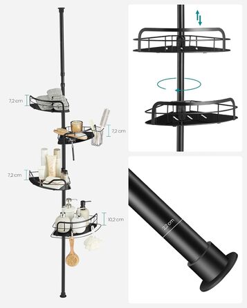 SONGMICS Поличка для душу та ванної кімнати, без свердління, 4 яруси, регульована висота, чорний BCB003B01