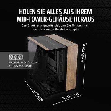 Корпус ПК CORSAIR 6500X Mid-Tower ATX з термопанелями, чорний/горіх, двокамерний дизайн