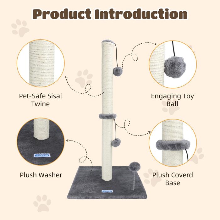 Котячий кігтетоп Nobleza, 80 см, сірий, з мотузкою та іграшкою