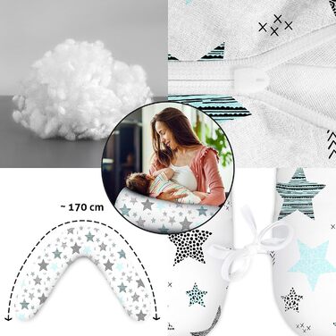 Подушка для вагітних Amilian Stillkissen 170 см XXL - подушка для сну на боці, підтримка тіла, Body Pillow для годування (Тюрковий)