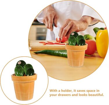 Cabilock Kitchen Measuring Spoon Set Ceramic Cactus Measuring Spoons: 1 Set Cute Measuring Cups and Spoons Porcelain - - Spoon with Holder for Baking Salt Sugar Nuts Dry Ingredients a Kitchen Gadget