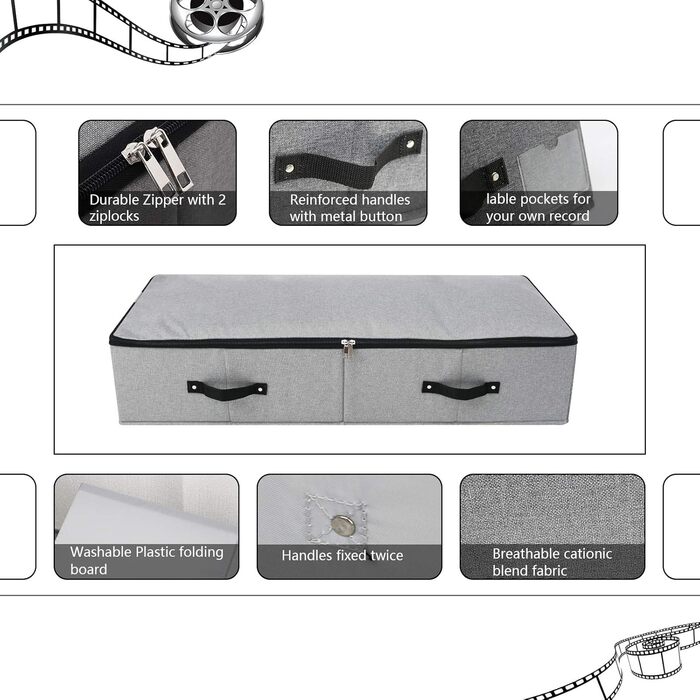 Складана коробка для зберігання під ліжком, 90x42x18 см, чорно-сіра, 2 шт.