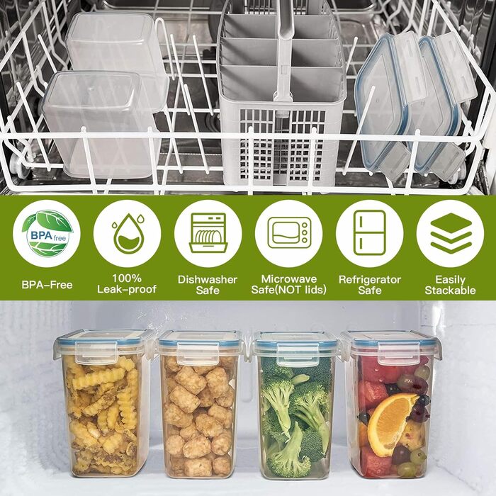 Набір контейнерів для зберігання Withosent 20 шт. з герметичними кришками, 2.8L, 2L, 1.4L, 0.8L, 0.52L - для кухні, круп, мюслі, борошна