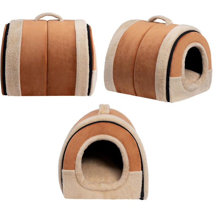 Hollypet Cat Bed, Small Dog Bed, 2-in-1 Foldable Plush Pet Bed for Cats & Small Dogs, Cozy and Soft Pet Cave Bed for Indoor Outdoor, (Orange Brown)