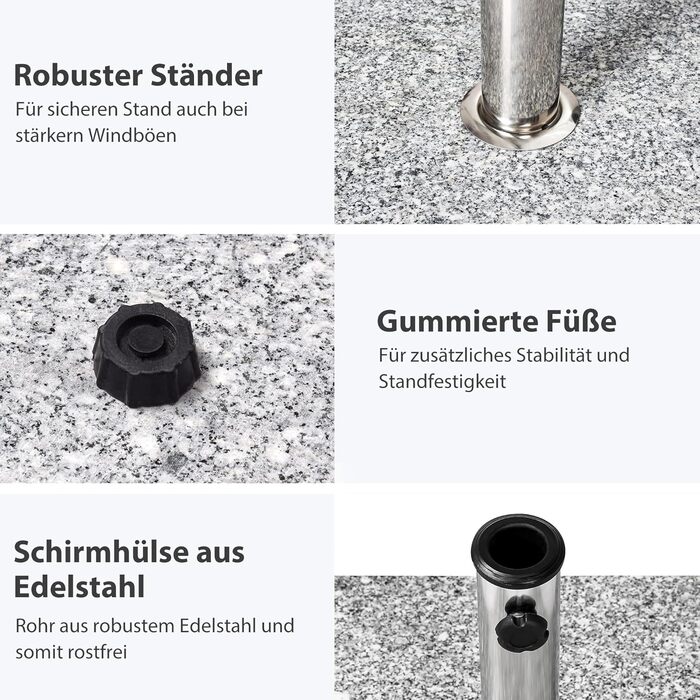 Paramondo Umbrella Stand - Granite Umbrella Stand, Square, 48 x 48 cm, with adapter sleeves, for medium-sized umbrellas