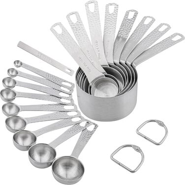 Smithcraft Measuring Cup and Spoon Set, 18-Piece, 18/8 Stainless Steel, Measuring Cups and Spoons, Set for Dry and Liquid, Metric and US Measurements, 8 Measuring Cups and 9 Spoons and Leveler for Baking