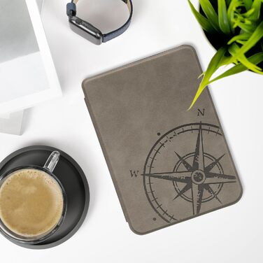 Чохол kwmobile для Kobo Clara BW/Clara Colour/Tolino Shine (5) / Shine Color - чохол з екошкіри, дизайн Kompass Vintage Grey