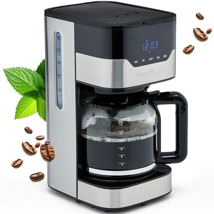 Кавоварка Profi Cook PC-KA 1169 Inox, фільтраційна, на 12-14 чашок, з сенсорним керуванням, 3 електричні режими аромату, корпус із нержавіючої сталі, фільтр, для меленої кави