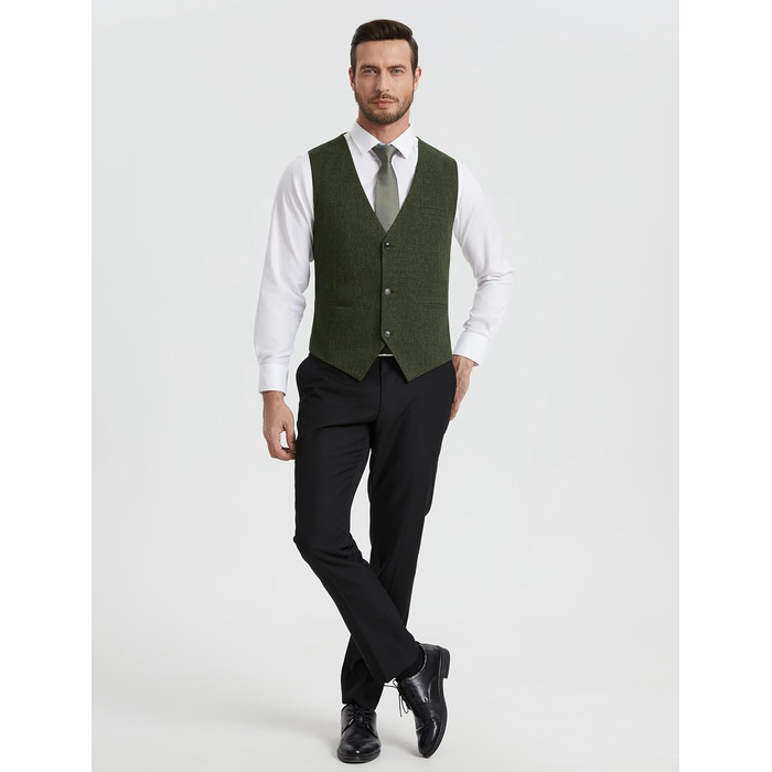 Жилет чоловічий HISDERN для весілля та офіційних заходів, Slim Fit, класичний дизайн, однотонний, з 3 кишенями, XL (Оливковий)