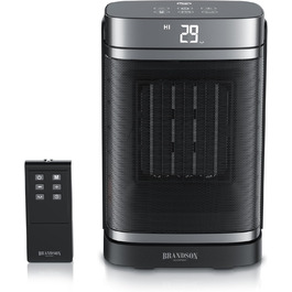 Керамічний обігрівач Brandson з дистанційним керуванням, тихий, енергозберігаючий, з функцією осциляції, ECO-режимом, дитячим замком та таймером. Підходить для ванної, вітальні, офісу, дитячої кімнати.