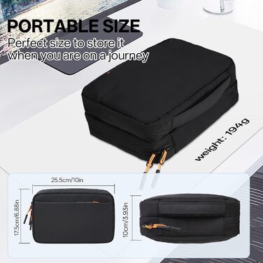 Органайзер для кабелів Teskyer - водонепроникний, портативний, для подорожей, 25 x 17 x 8 см, чорний