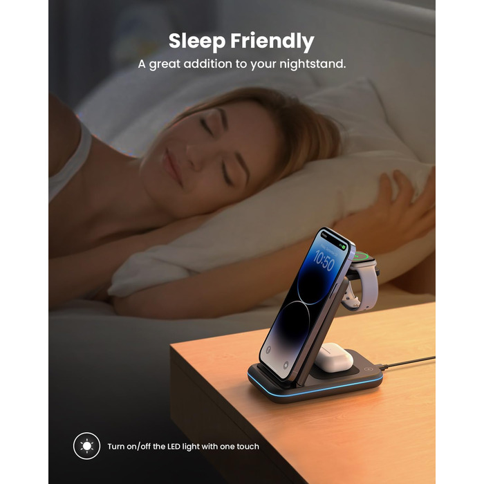 Бездротовий зарядний пристрій JoyGeek 3 в 1 для iPhone, Apple Watch, AirPods (Чорний)