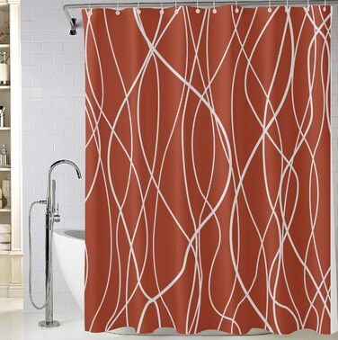 Шторка для душу M&W Design з поліестеру, з лініями, антигрибкова, водовідштовхувальна, з 12 гачками, обтяжена нижня частина, мінімалістичний дизайн, стійка до вицвітання, 180x200 см, білий (H200 x B180 см, упаковка 1 шт.), червоний